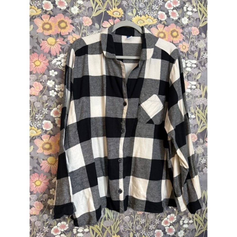 Old Navy Black White Buffalo Check Plaid Button Up Pajama Top Shirt Women's XXL